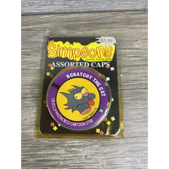 Vintage Pogs Assorted Caps, 1990s Simpsons Scratchy The Cat Etc New Sealed - Picture 1 of 6